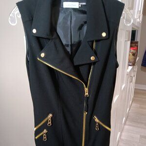 A preowned Calvin Klein sheath dress with gold military trim.